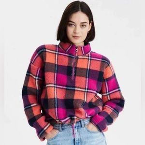 American Eagle Plaid Tartan Pink Fleece